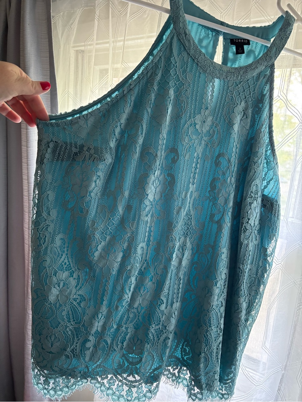 Torrid Teal Lace Mock Neck Tank